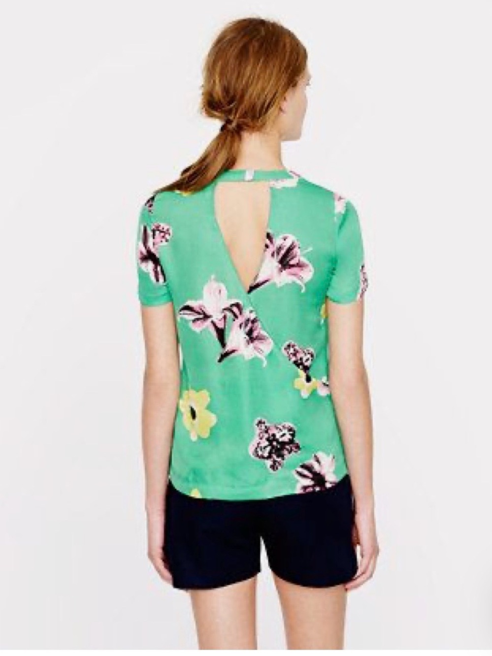 J. Crew Floral Cutaway Open Back Blouse, M